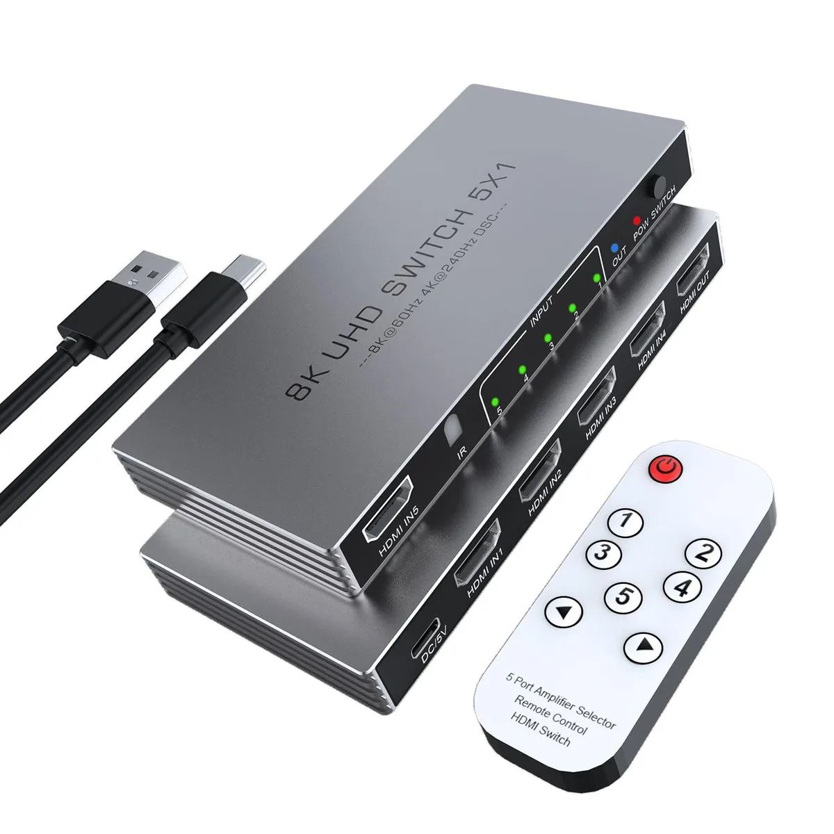 BUCIER BUCIER HDMI Switch 5 in 1 Out 8K@60Hz 4K@240Hz video switch — product photo