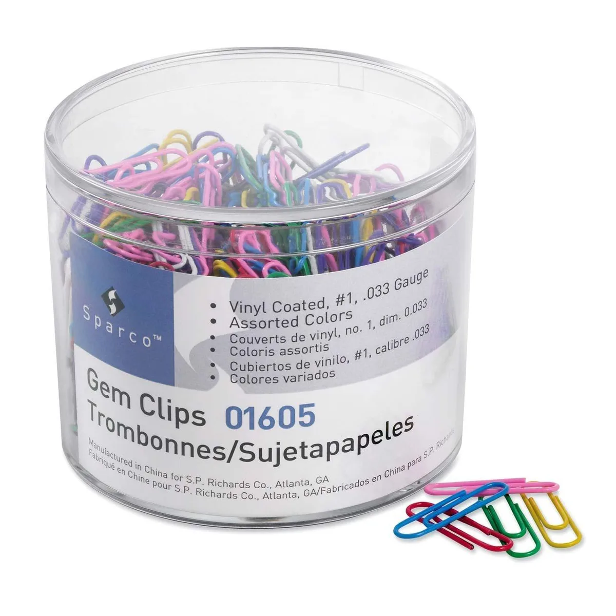 Sparco Products Sparco Products 01605 Vinyl-Coated Gem Clip Assorted 500 Box No. 1 33 mil — product photo