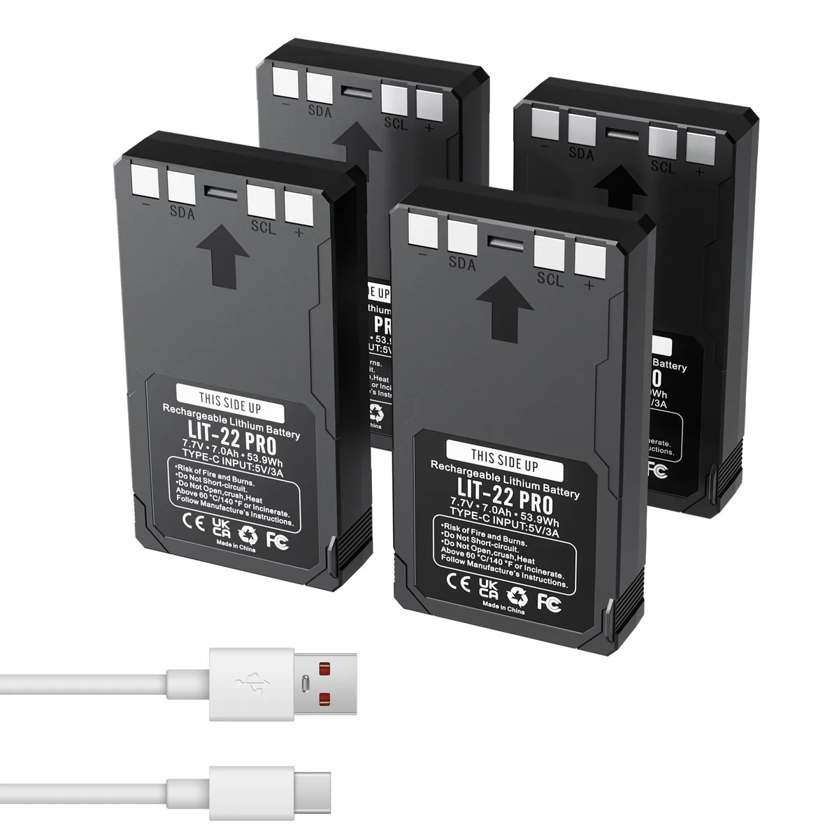  Lesaps LIT-22 7000mAh lithium-ion battery 4-pack with Type-C cables — product photo