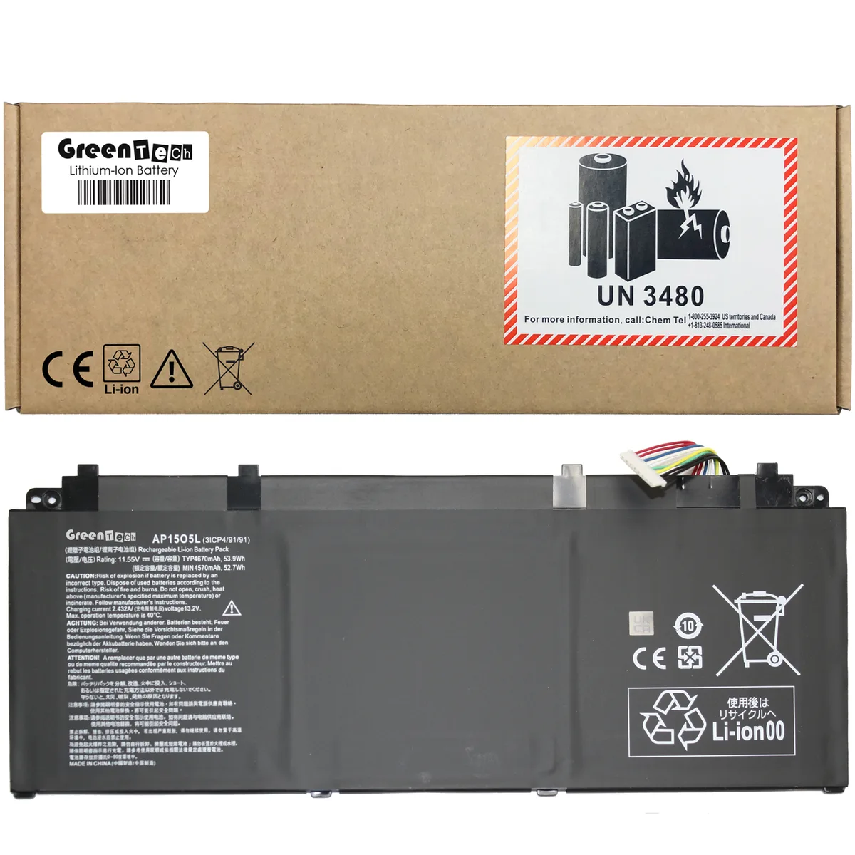 NShi NShi AP15O5L laptop battery 11.55V 53.9Wh 4670mAh 3-cell black — product photo