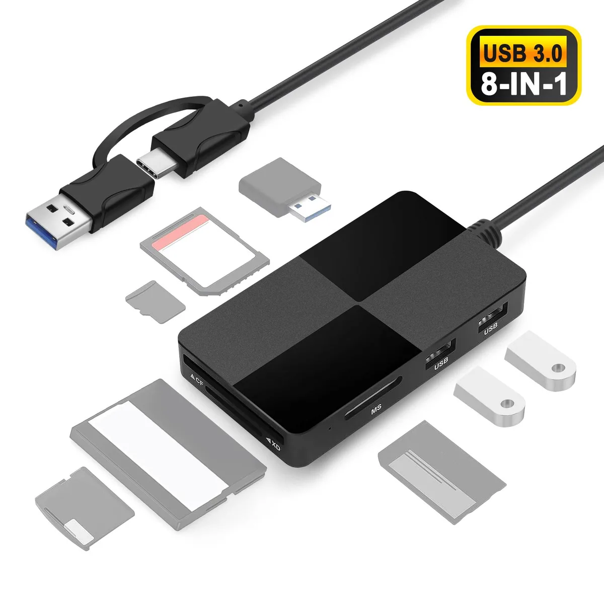 NSI NSI YDF03168621 8-in-1 USB-C & USB 3.0 Card Reader Hub — product photo