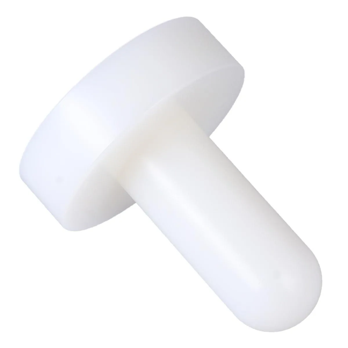 White plastic tart tamper with rounded handle, 2.75 inch base