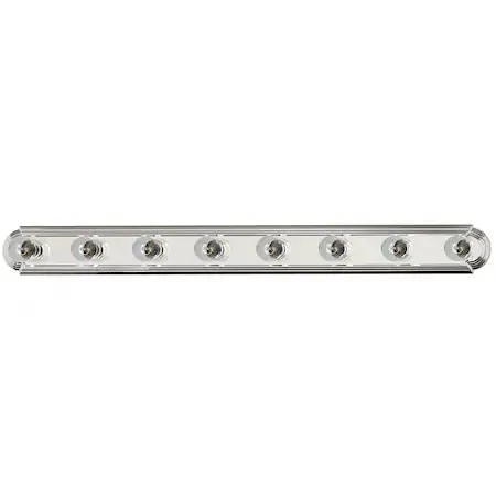 Polished chrome vanity light, 48 inches wide with eight lights