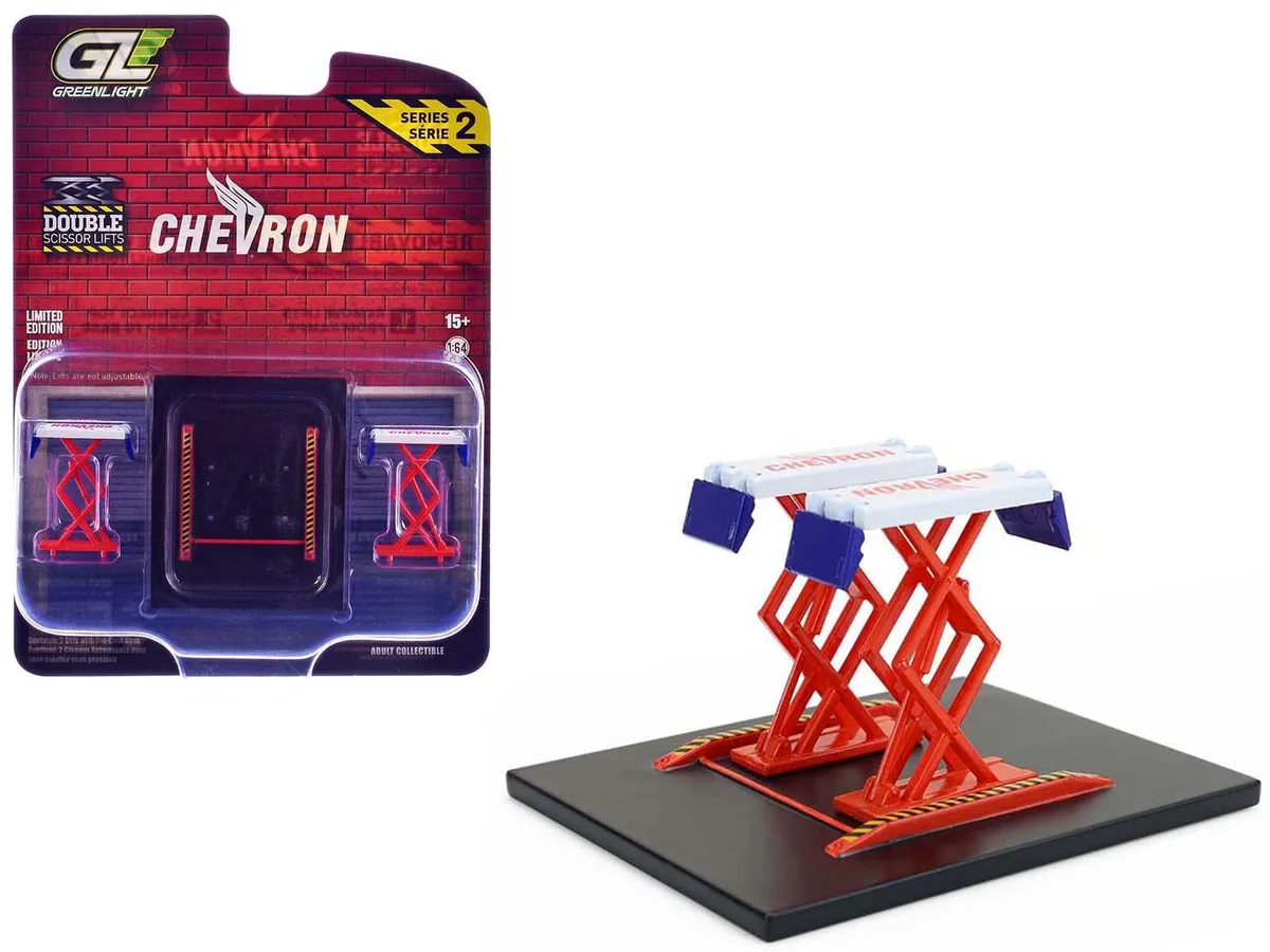 GREENLIGHT GREENLIGHT 1/64 Automotive Double Scissor Lift Chevron White Red Series 2 — product photo