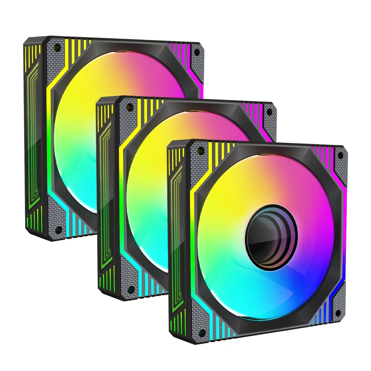 PANO-MOUNTS PANO-MOUNTS 120mm Black Infinity Mirror ARGB Case Fans 3-Pack — product photo
