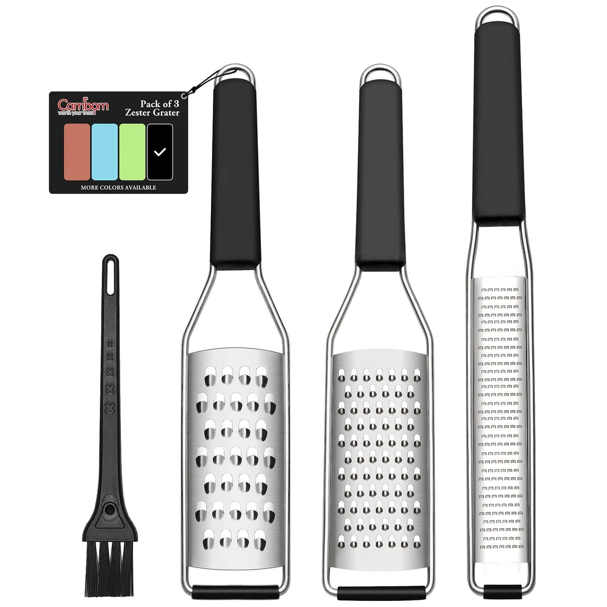 Lemon Zester 3-Piece Grater Set Black 304 Stainless Steel — product photo