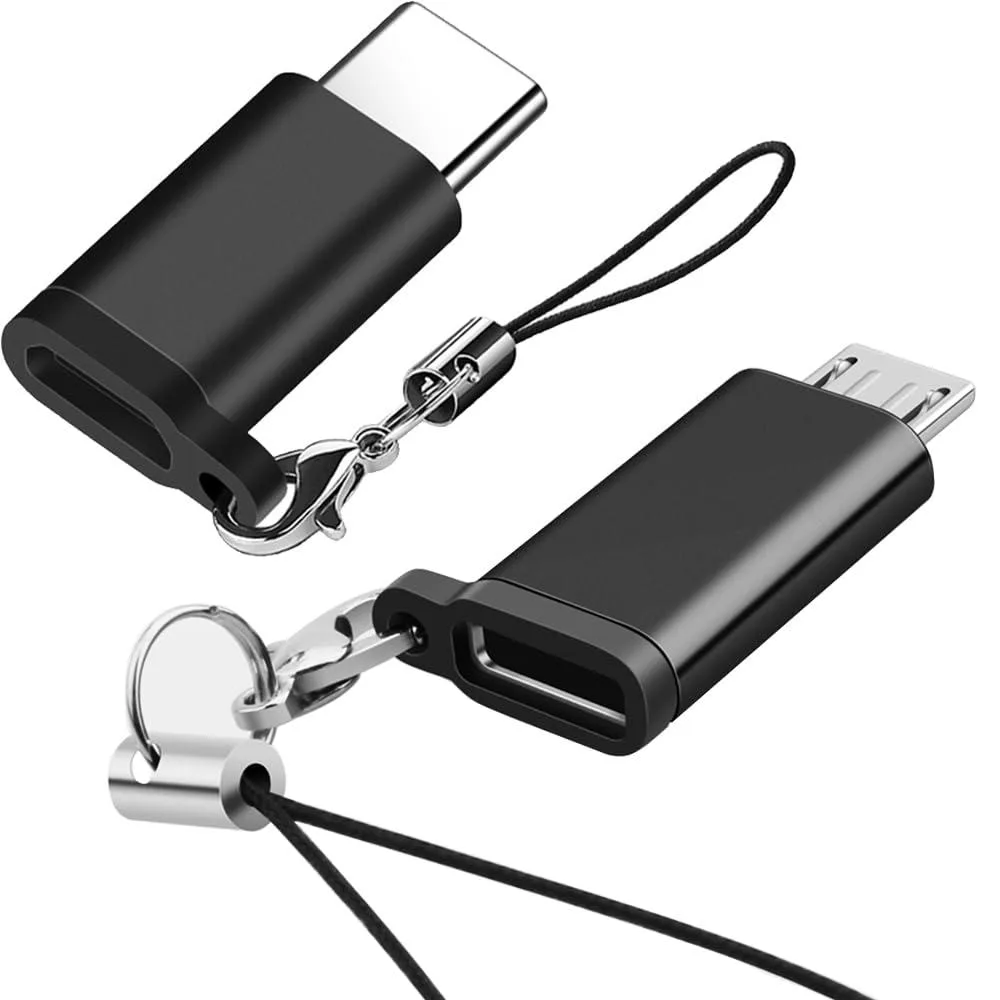Two small USB adapters on a keychain lanyard