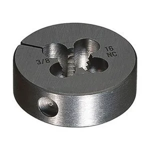 Round adjustable threading die, bright uncoated steel, M16x2 metric threads