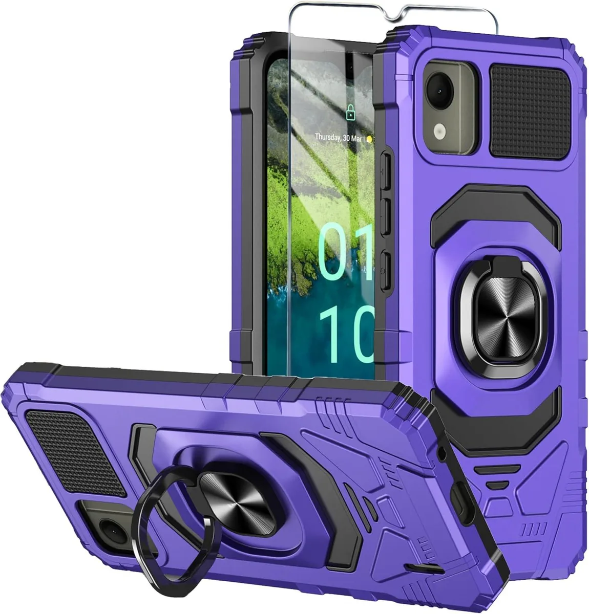 TAURKENAM TAURKENAM Nokia C110 Case Purple with Tempered Glass and 360 Ring Kickstand — product photo