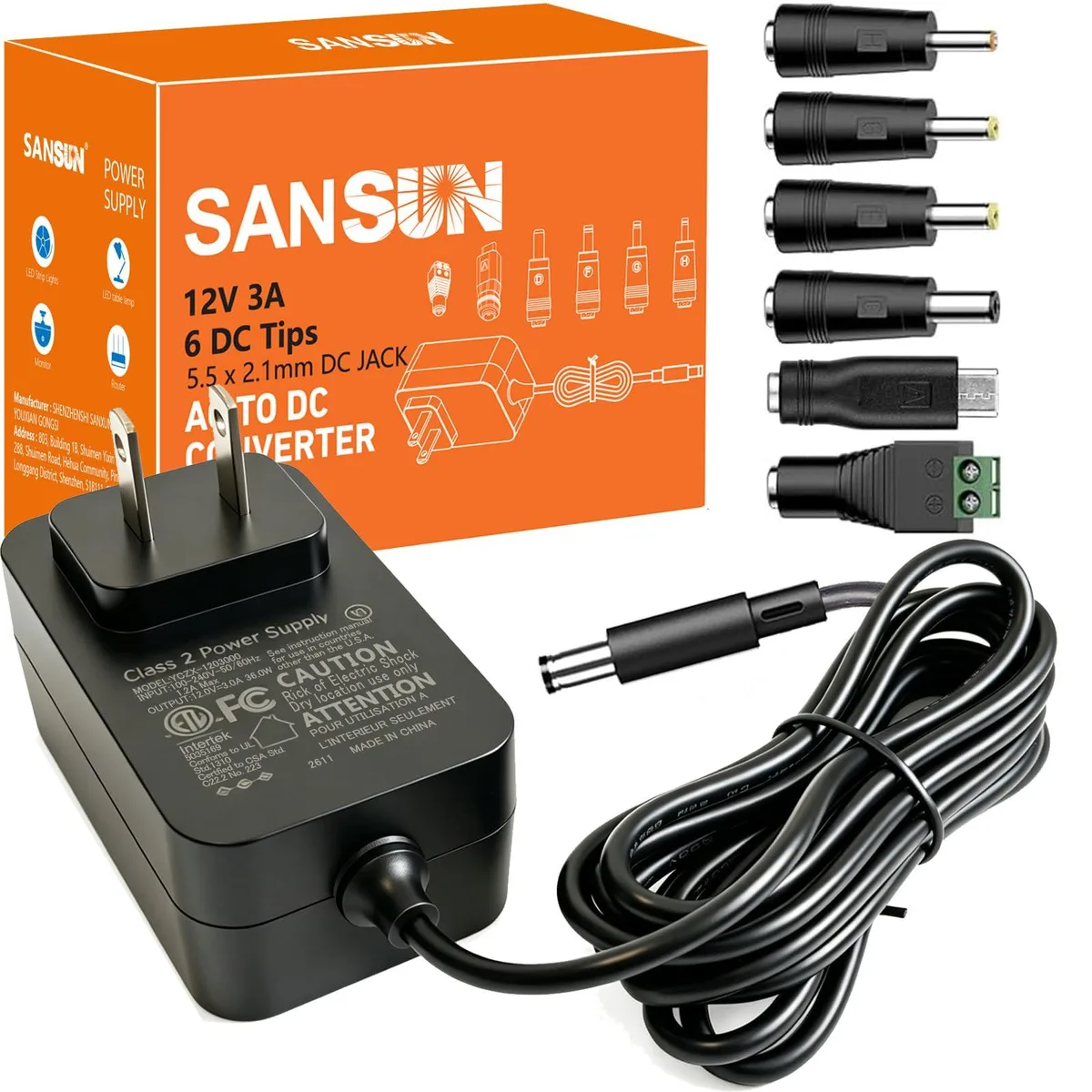  Samsung 12 V 36 W 3 A Power Adapter 5.5 mm × 2.5 mm / 2.1 mm 6.2 ft Black — product photo
