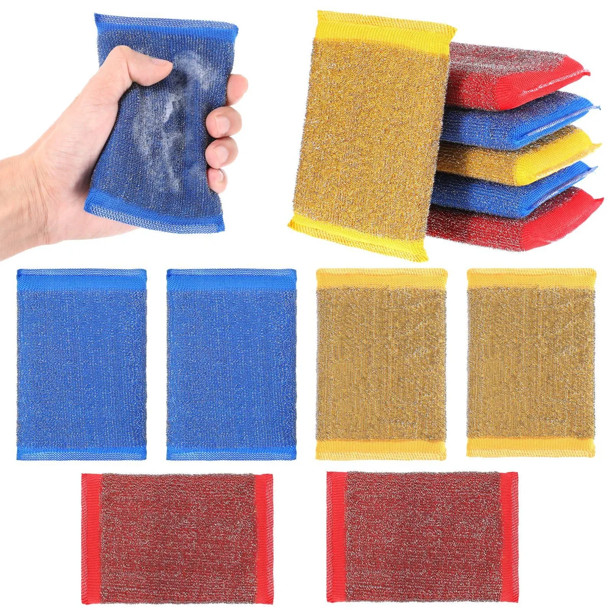  Telooco 6-Pack Steel Wool Scrubber Sponges, 13×8.5 cm, 3 Colours — product photo