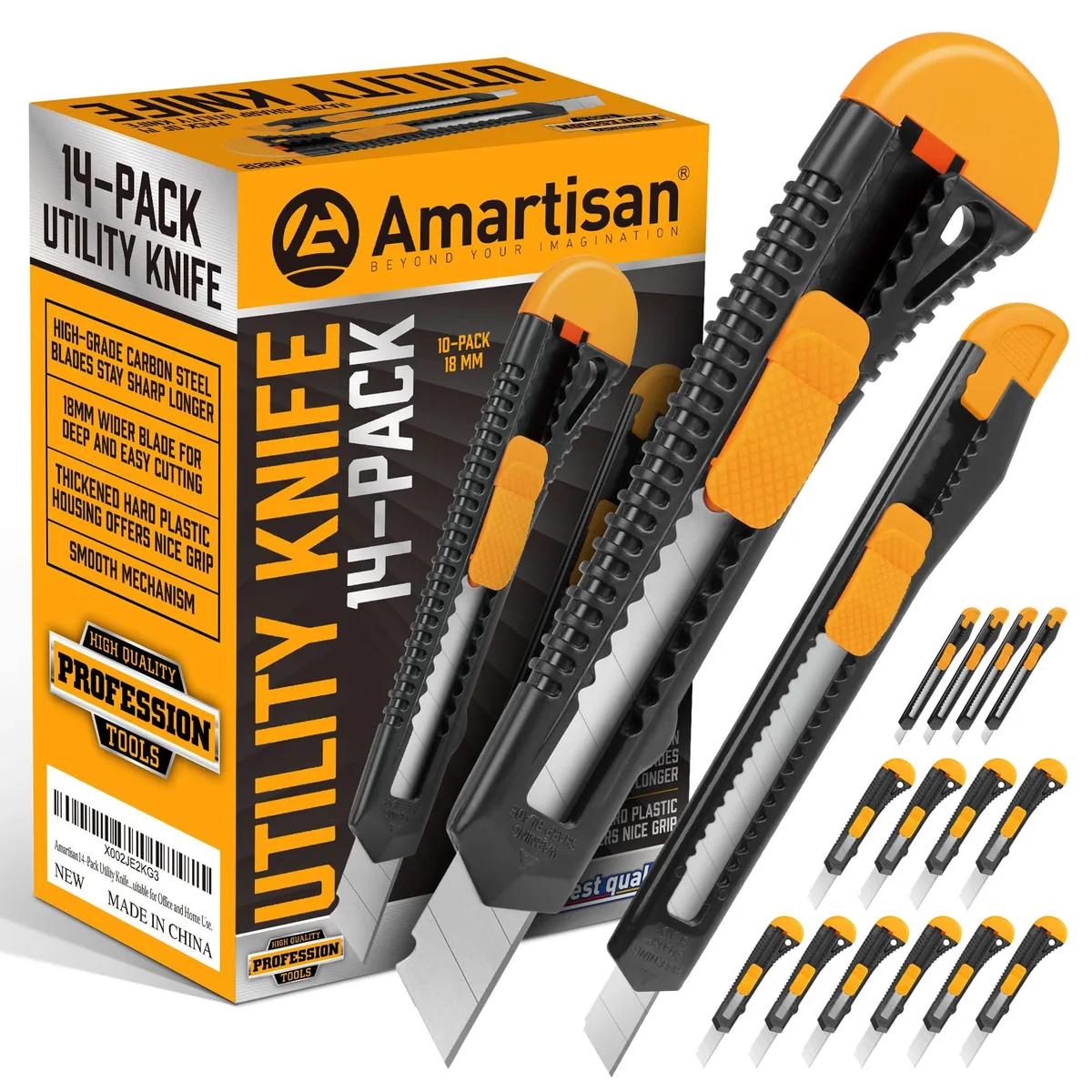  Amartisan AM9212 14-Piece Retractable Utility Knife Set 18mm 9mm — product photo