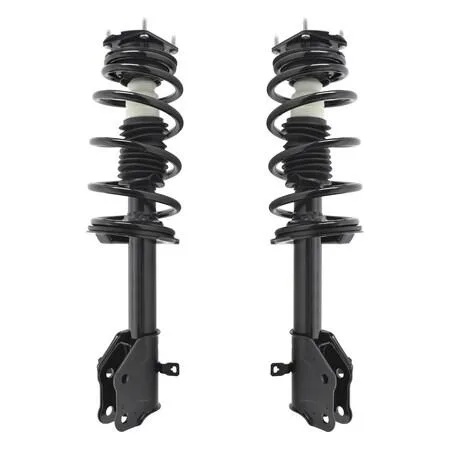 Pair of silver front strut assemblies with coil springs and top mounts