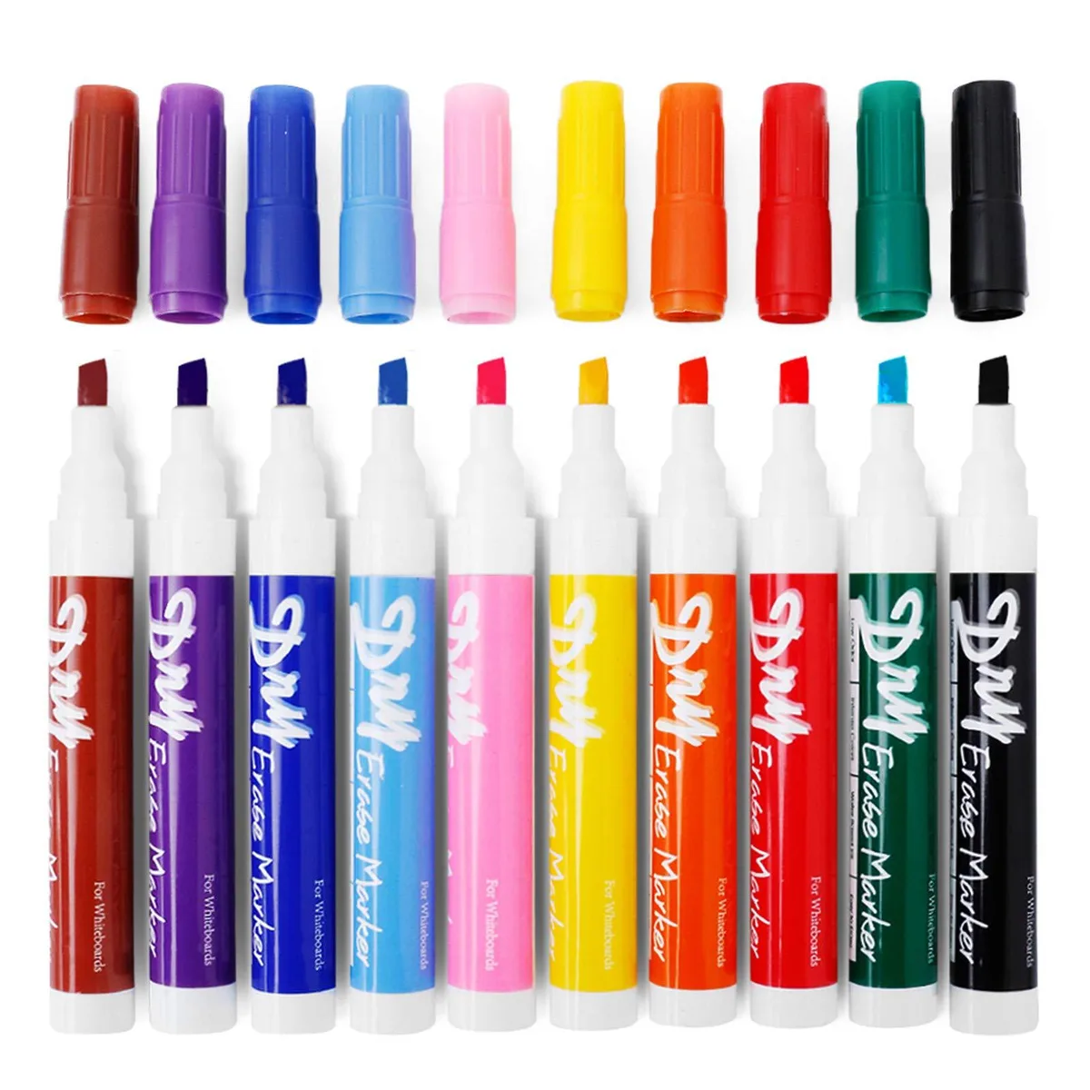 Pack of ten chisel-tip dry-erase markers in assorted colours