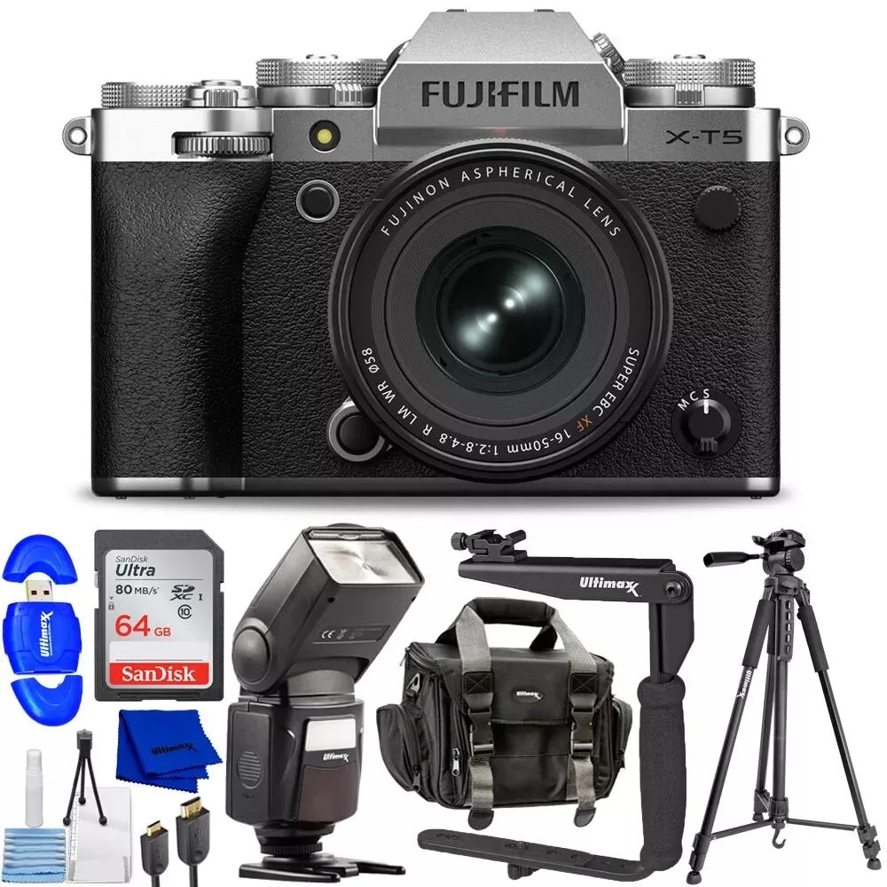 FUJIFILM FUJIFILM X-T5 40MP Compact Mirrorless Camera with XF 16-50mm f/2.8-4.8 Lens Silver Bundle — product photo
