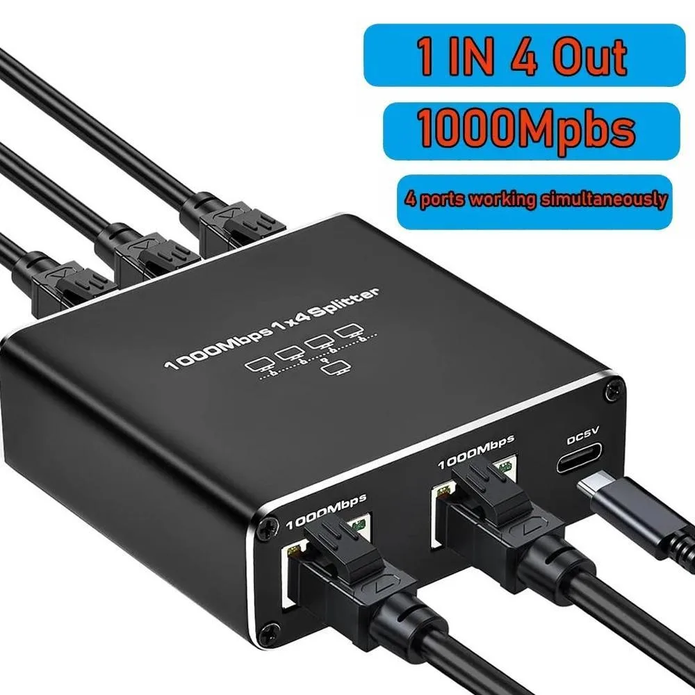 WRIARICH WRIARICH OZHW5 Ethernet Splitter 1 to 4 RJ45 1000Mbps USB Powered — product photo