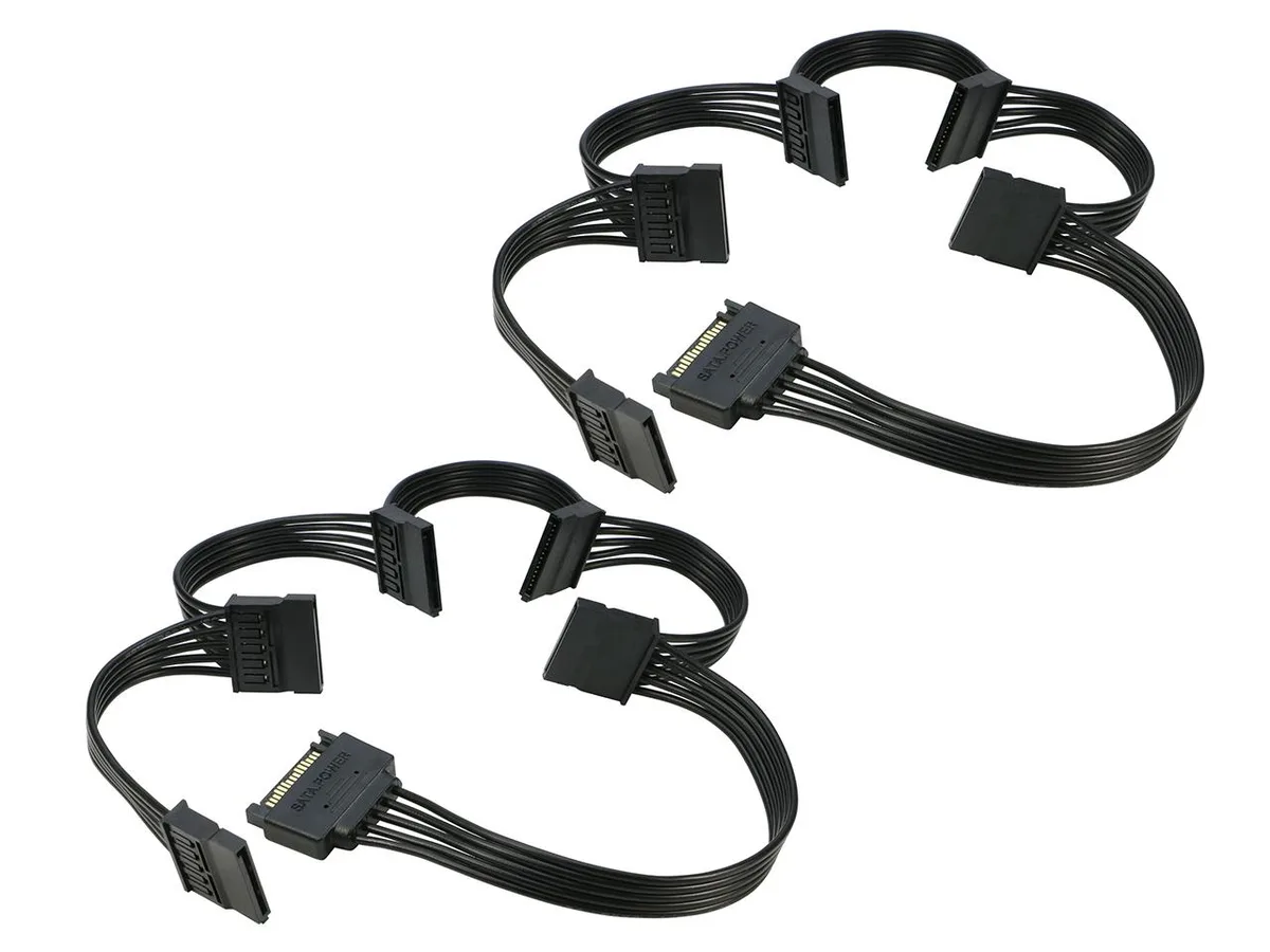 RIITOP RIITOP 15-pin SATA male to 5× female power splitter cable 60 cm 2-pack — product photo