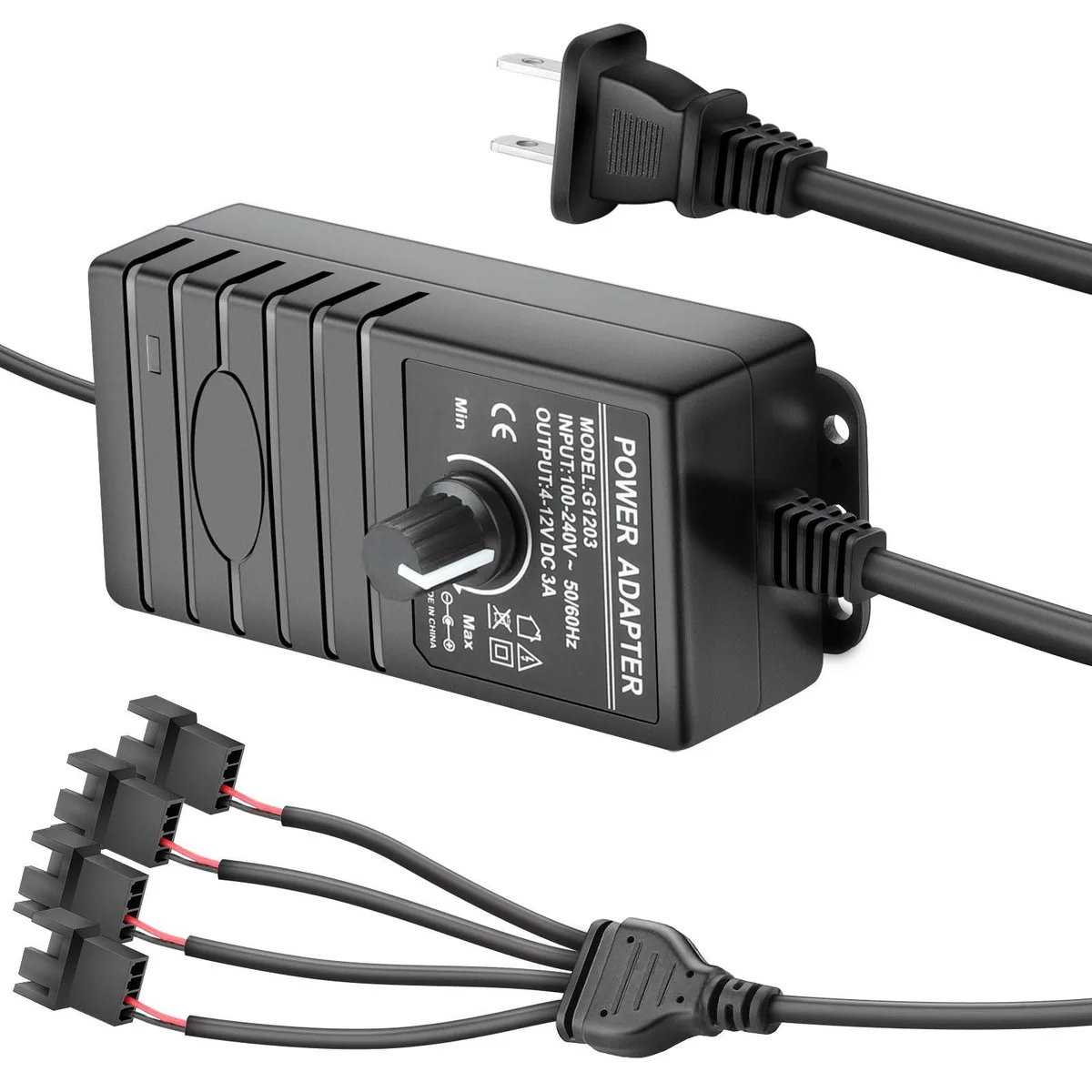 TESSAN 12V Fan Controller Splitter Cable 36W AC 100-240V DC 4-12V 3Pin 4Pin FC-3/4P — product photo