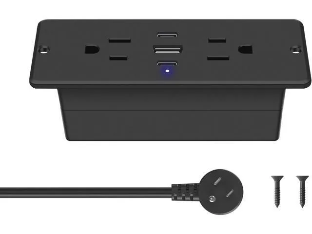 LORDWORLD LORDWORLD Recessed PDU 2 AC 125V 10A 18W QC3.0 USB-A 20W PD3.0 USB-C Black 6FT — product photo