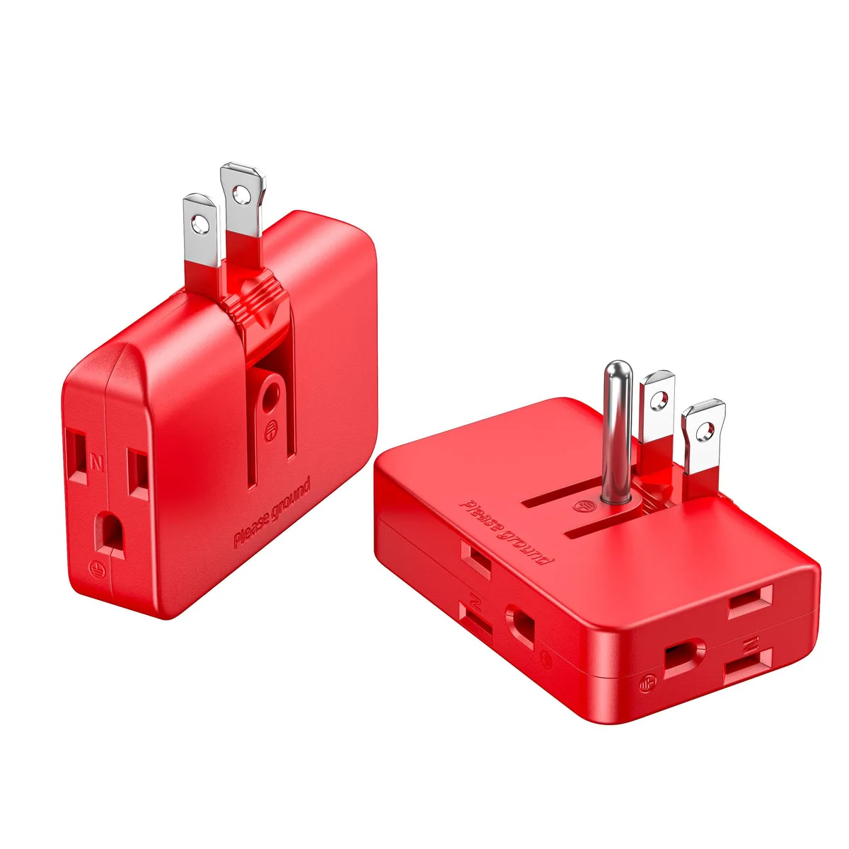 Cable Matters ET-005 Red 3-Prong Outlet Splitter 2 Pack — product photo