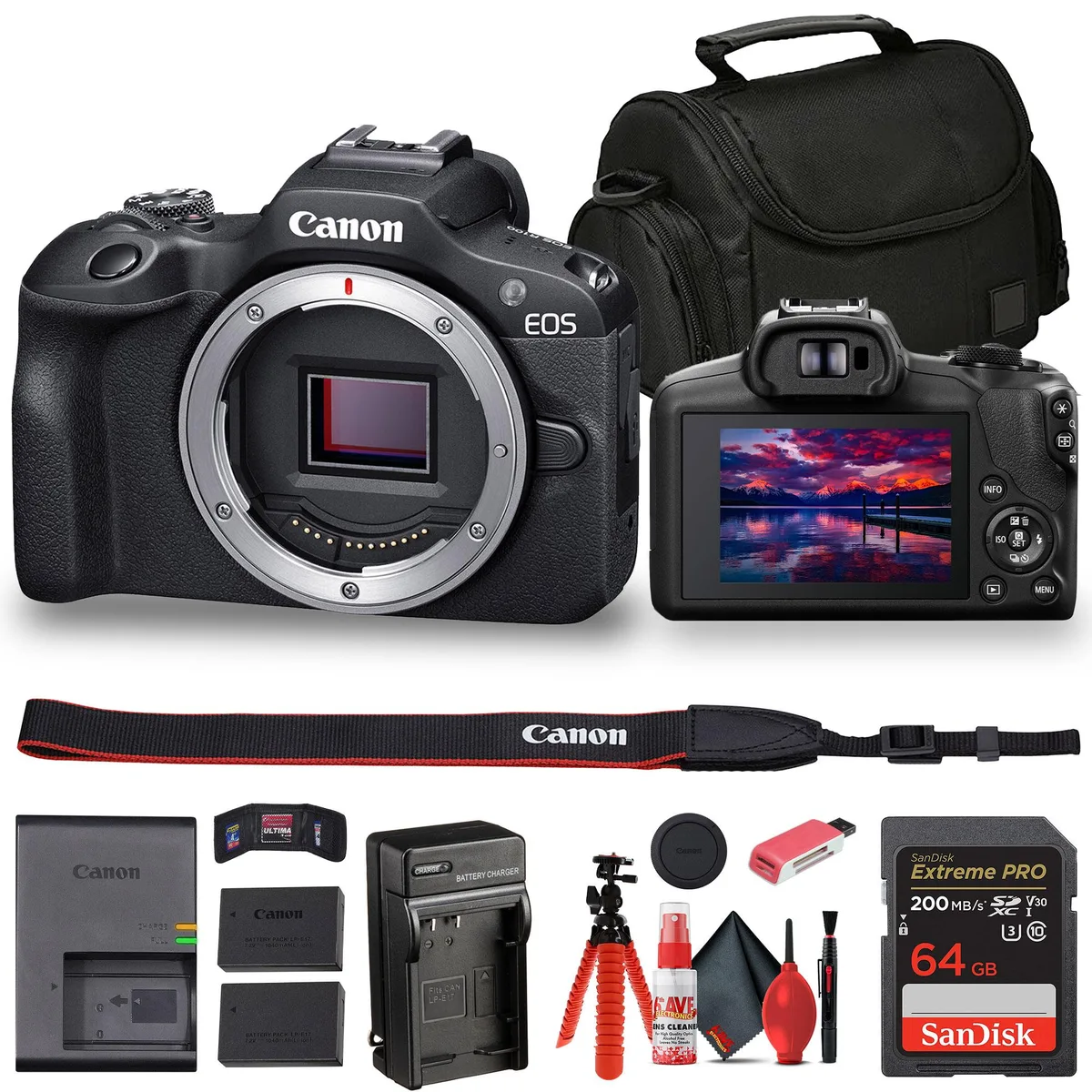 Canon Canon EOS R100 Mirrorless Camera Kit (6052C002) with Bag, 64GB Card, LPE17 Battery — product photo