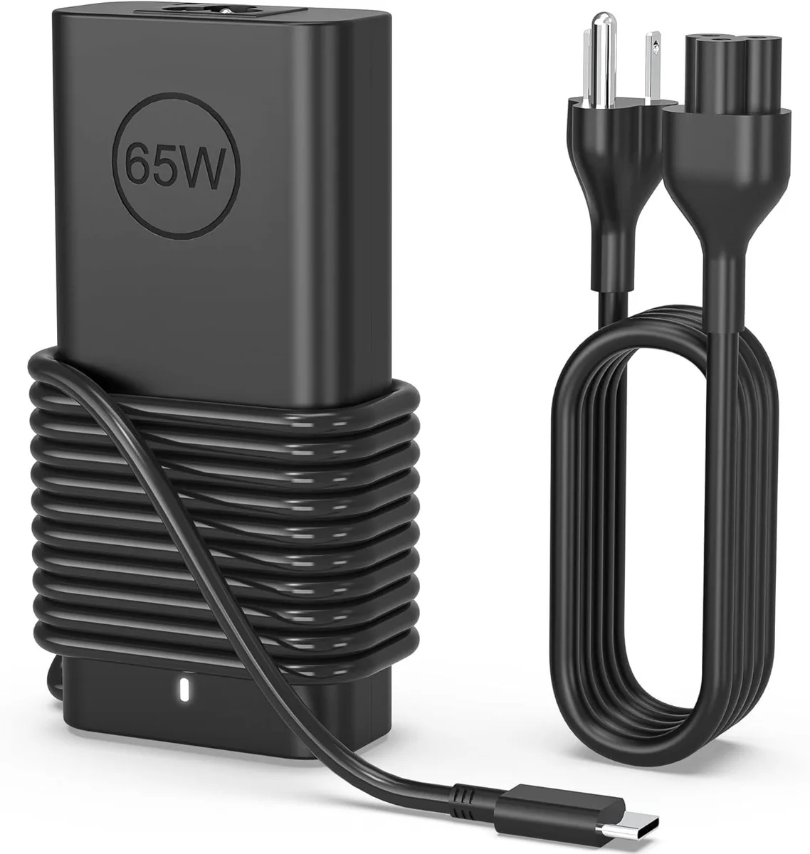 Compact black USB-C power adapter with detachable mains cord