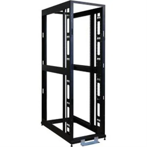 Open black 48U server rack frame, 89 inches tall, no sides or roof
