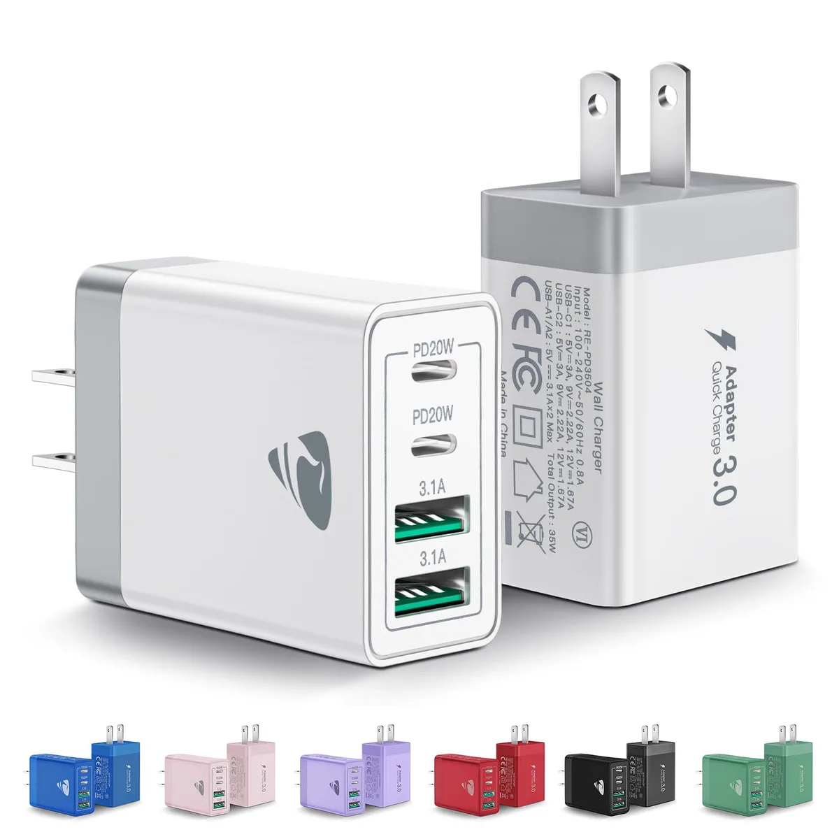  Aiminu RE-PD3504 2-pack 40W 4-port USB-C wall charger white — product photo