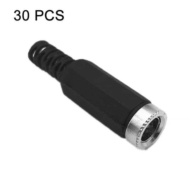Pack of thirty small DC female barrel connectors with alloy contacts and black PVC bodies