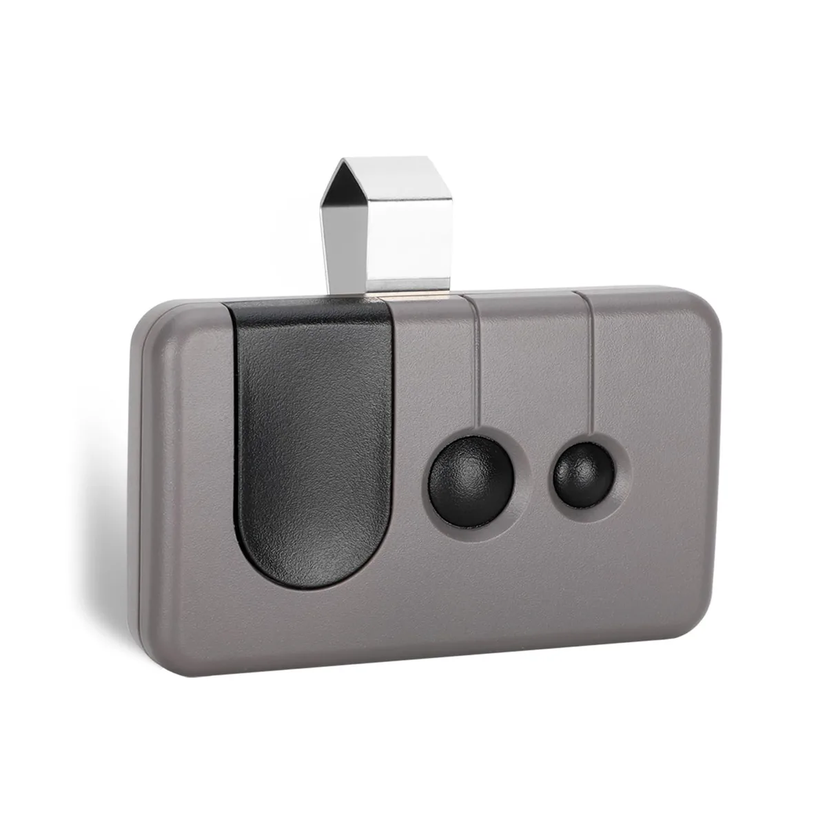 Small rectangular black plastic remote with three grey buttons visible on the front face