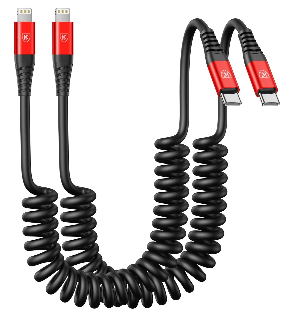 KEHIPI KEHIPI USB-C to Lightning coiled cable 6 ft 2-pack Red — product photo