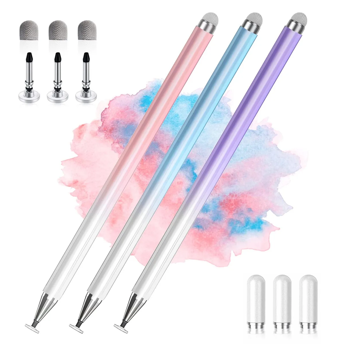  AmberVec 2-in-1 Universal Stylus 3 Pack Blue Pink Purple — product photo