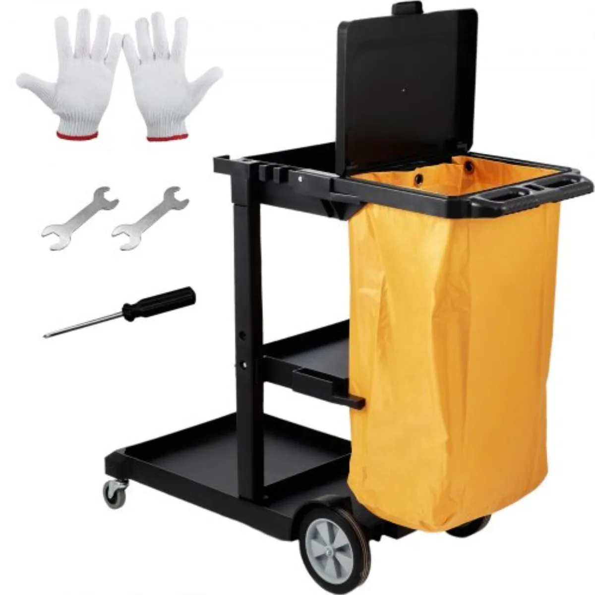 VEVOR VEVOR 3-Shelf Cleaning Cart 200 lbs 25 Gallon PVC Bag Yellow&amp;Black — product photo