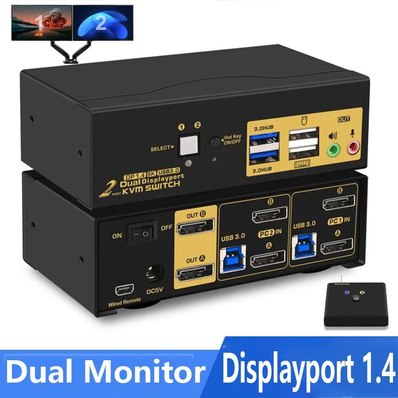 SMA SMA 2-Port DP 1.4 Dual-Monitor KVM Switch 8K@30Hz 4K@144Hz USB 3.0 — product photo