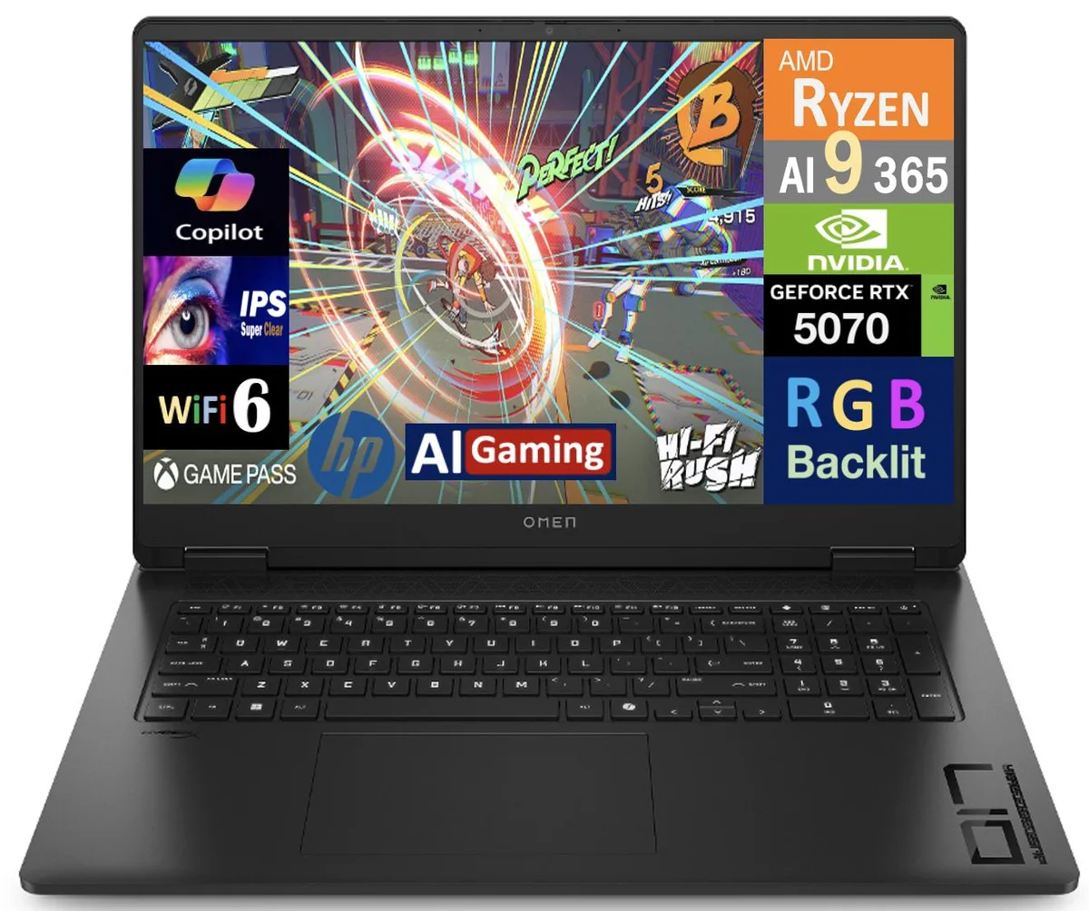 HP HP OMEN AI 17.3" 240Hz QHD Ryzen AI 9 365 RTX 5070 16GB 512GB gaming laptop — product photo