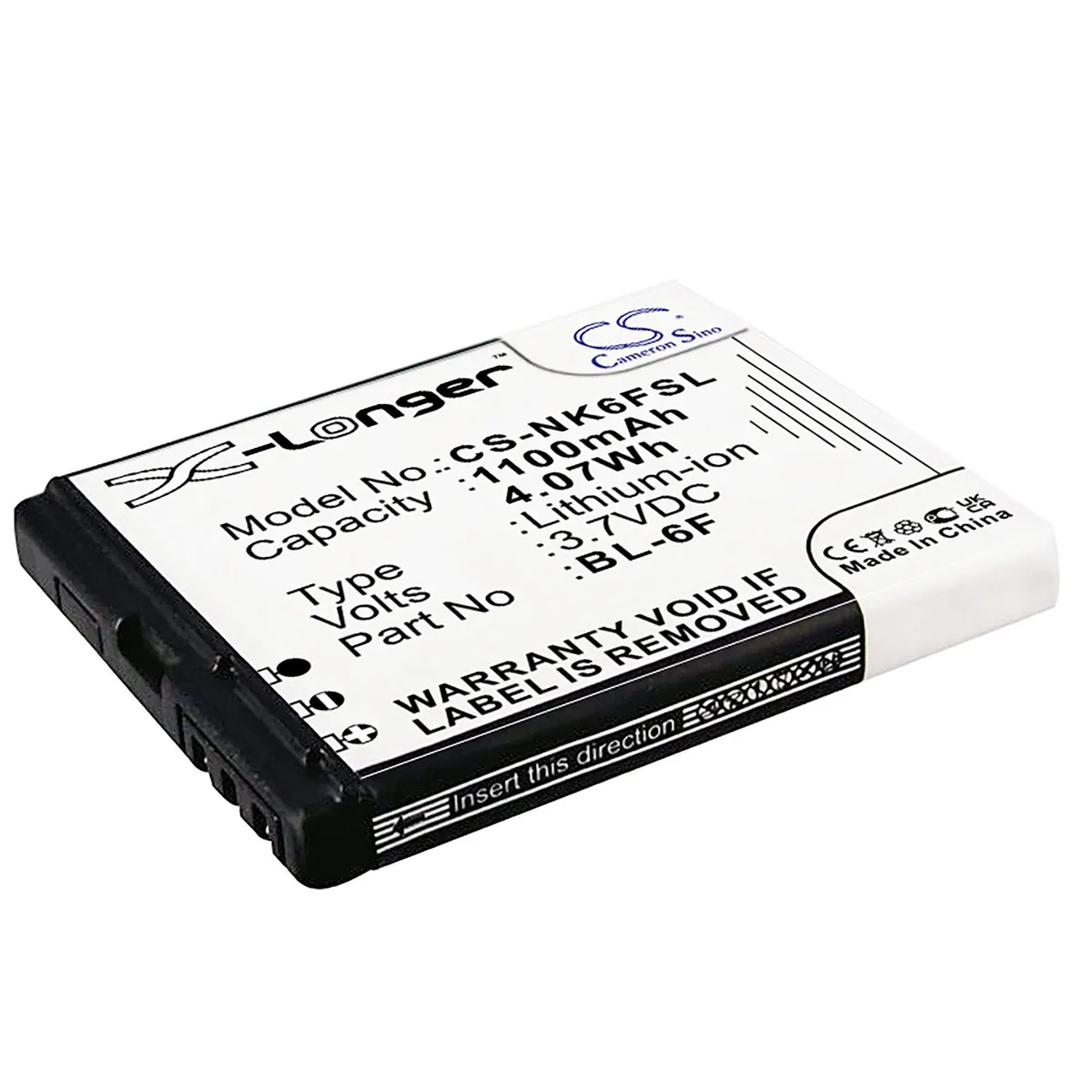Cameron &amp; Co Cameron &amp; Co DS-CS-NK6FSL cell phone battery 3.7V 1100mAh Li-ion black — product photo