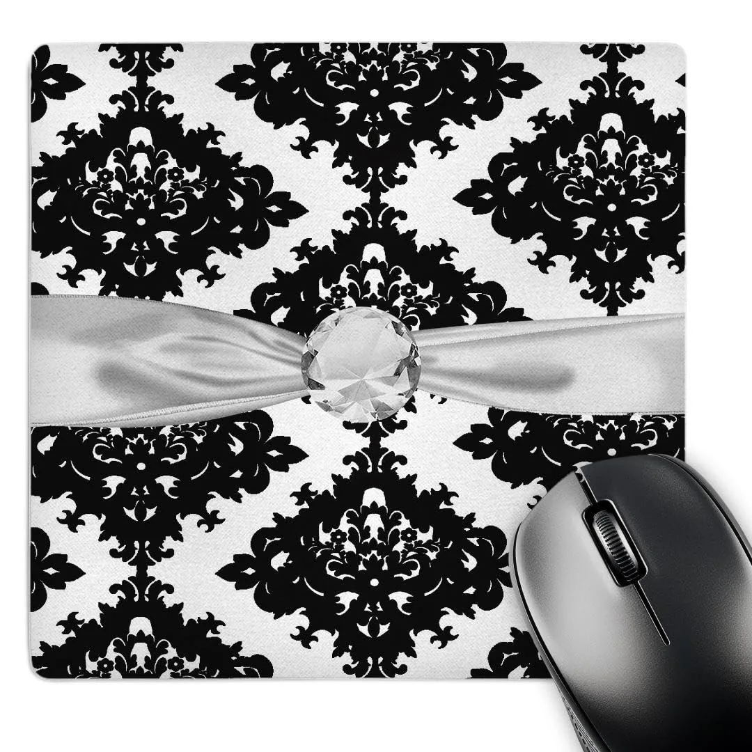 Avantalk Avantalk 8 x 8 x .25 Inches Mouse Pad Bold White/Black Diamond Ornate Damask Pattern — product photo