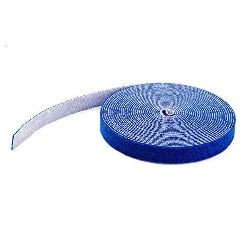 Blue hook-and-loop cable tie roll, 25 ft, reusable fabric strap