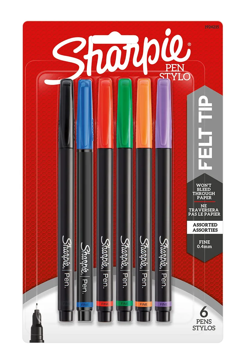  Sharpie Fine Point Pen 6-Pack Assorted Colors 1924215 — product photo