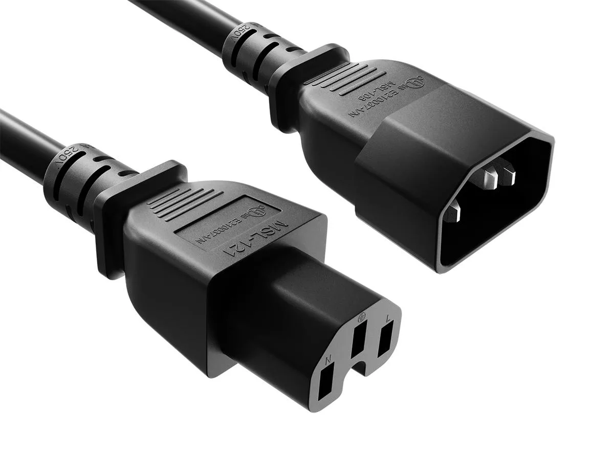 Cable Leader Cable Leader 7 ft IEC C14 to C15 Heavy Duty PDU Power Cord 14 AWG 15A 250V Black computer power adapter cord — product photo