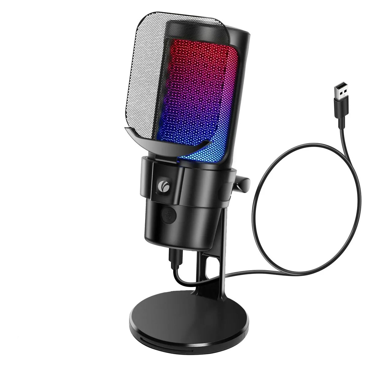 VCOM M902-Black USB Microphone with RGB, Mute, Gain Control, Pop Filter, Shock Mount — product photo