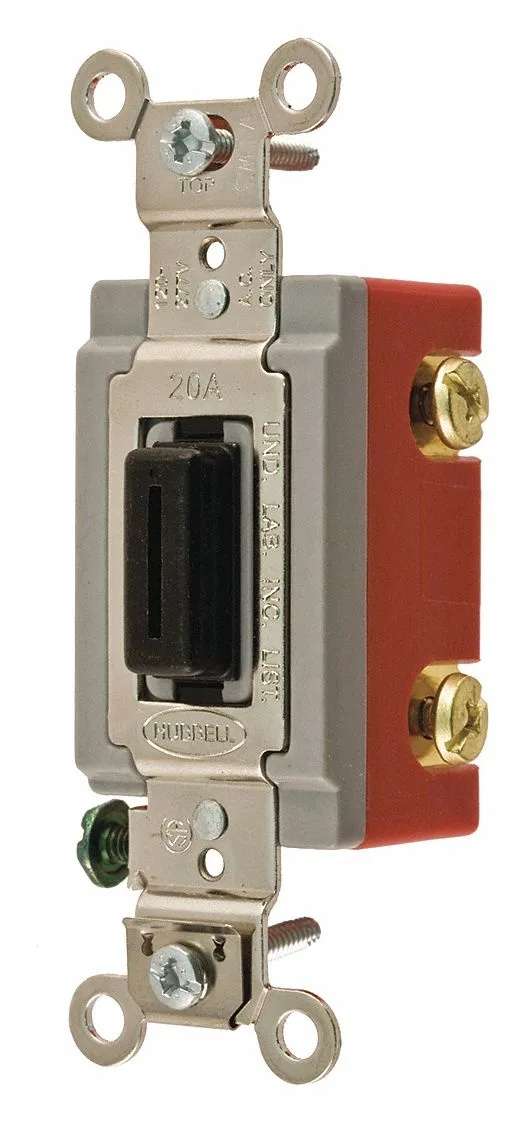 Black Bryant 4901L locking wall switch, 1.7 in high, screw terminals