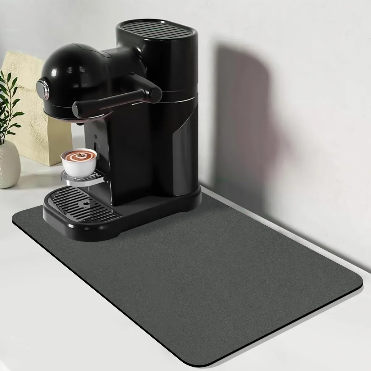 Rectangular dark-grey mat with leather-look surface and rubber backing, 12.2 by 19.7 inches