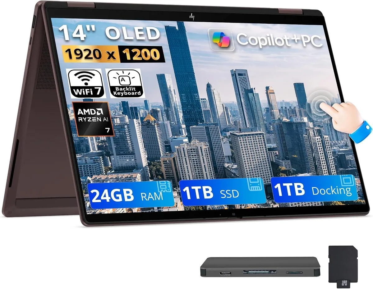HP HP OmniBook X Flip 2-in-1 14" Business Laptop AMD Ryzen AI 7 445 24GB 1TB Deep Espresso — product photo