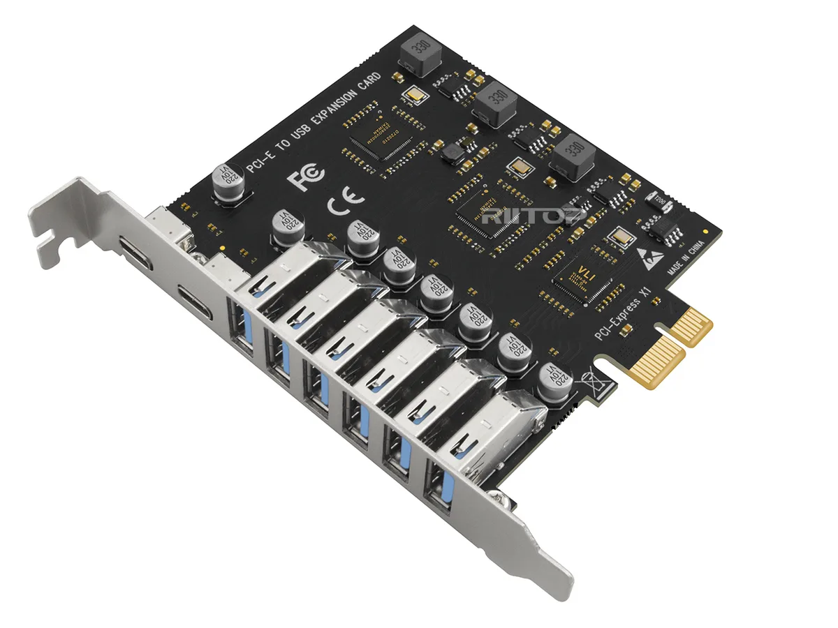 RIITOP RIITOP PCET2C+6U3 8-Port USB 3.0 Expansion Card (2×USB-C, 6×USB-A) 5 Gbps — product photo