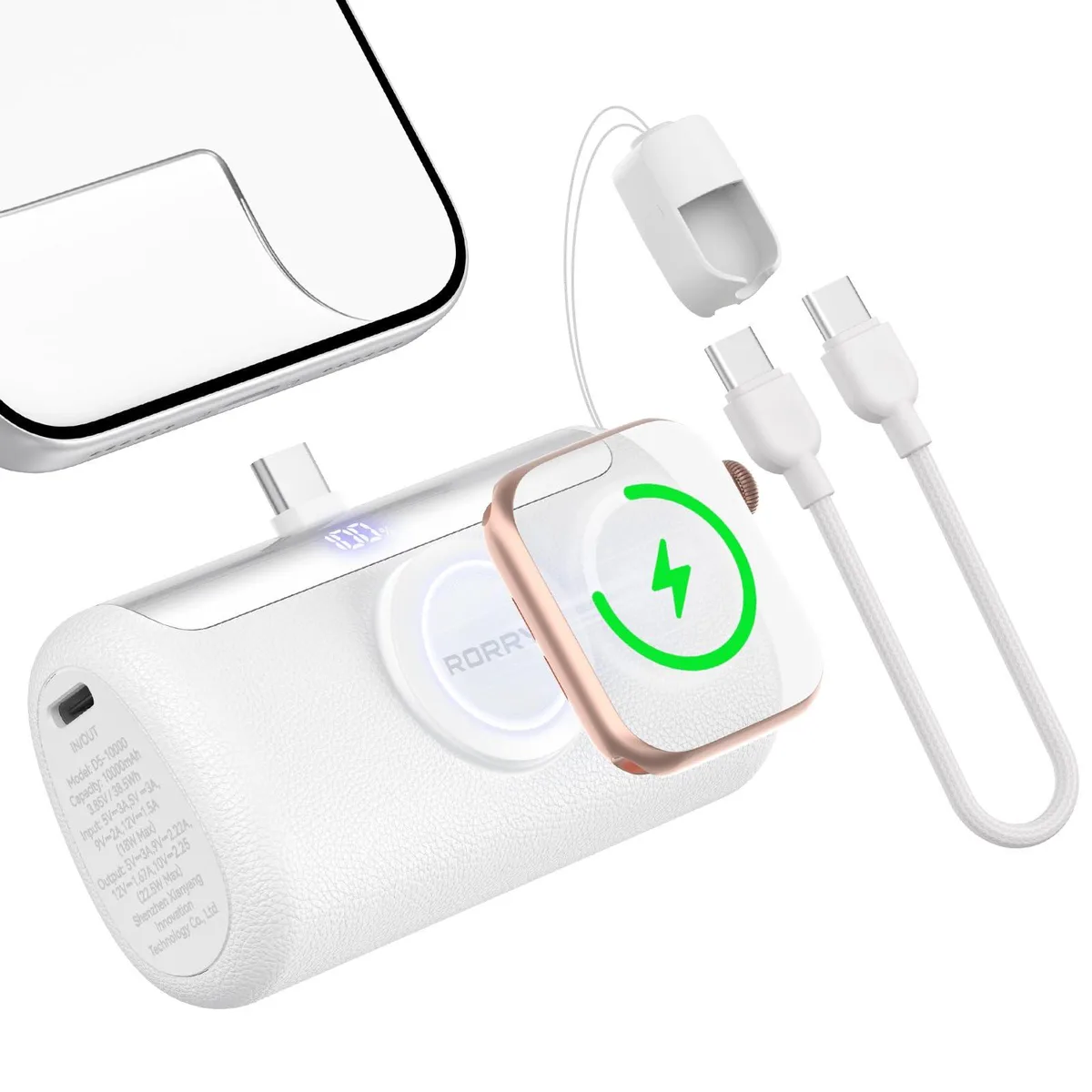  RORRY D5-10000 10000mAh 22.5W Power Bank White — product photo