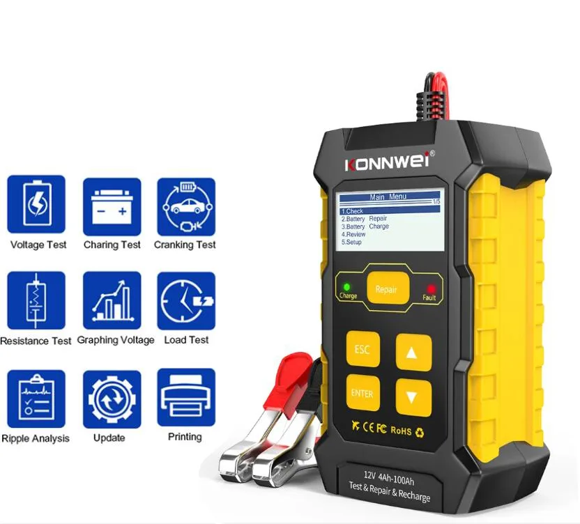 LUOM LUOM KW510 12V Battery Tester Charger 100-2000 CCA — product photo