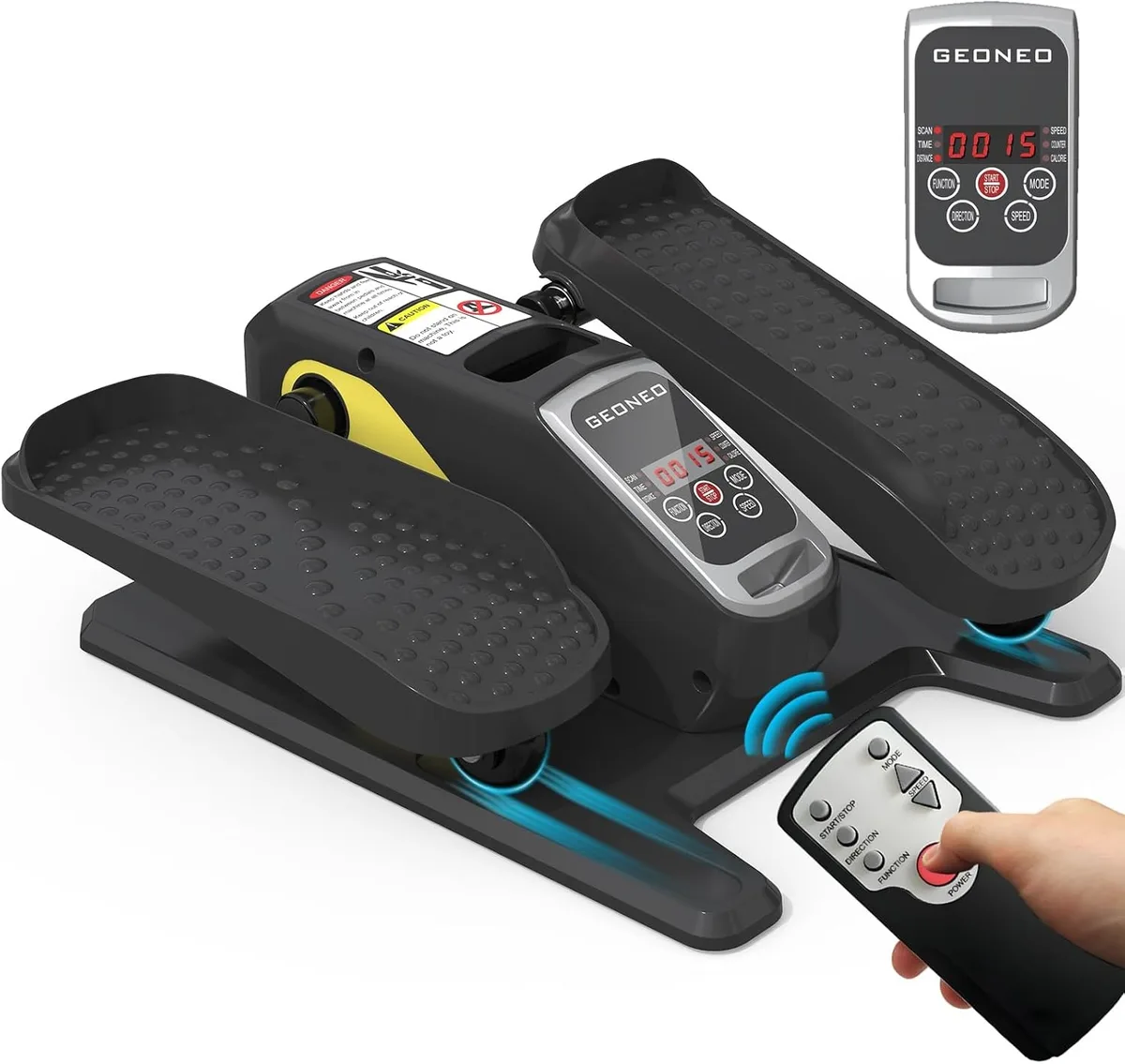Compact under-desk elliptical with pedals, LCD monitor, remote and 12 speeds