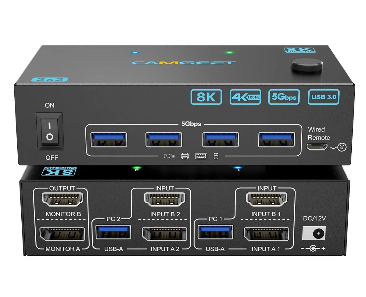 Explus-C Explus-C Dual Monitor KVM Switch 4K@144Hz 8K@60Hz 4 USB 3.0 Ports — product photo