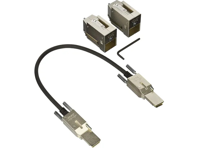 Cisco C9200STACKKIT stacking module, rectangular metal unit with connectors